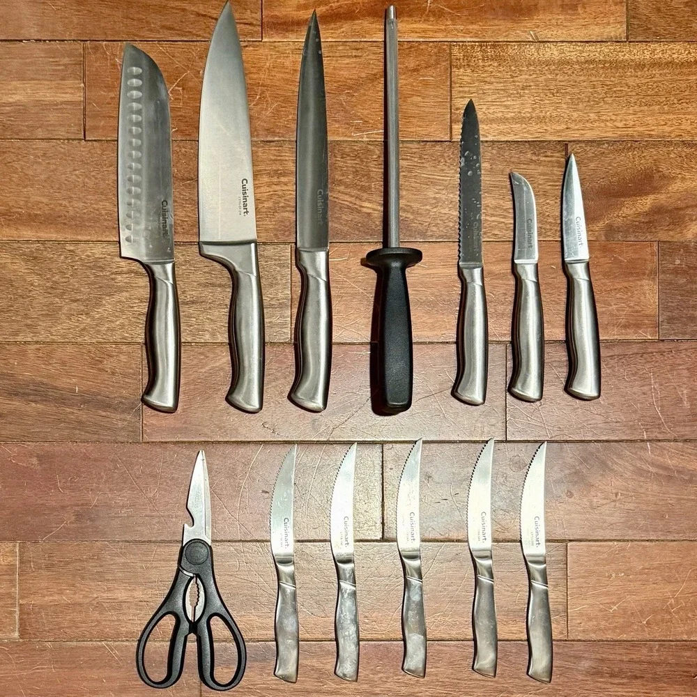 13pc Cuisinart Stainless Steel Knife Block Set Chef Culinary Kitchen Knives